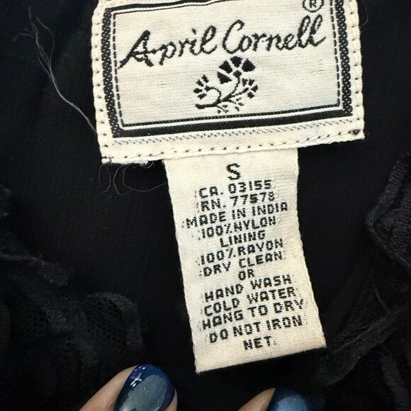 April Cornell Gothic Whimsigoth Black Lace Ruffle Trim Sleeveless Dress Small - Picture 2 of 6